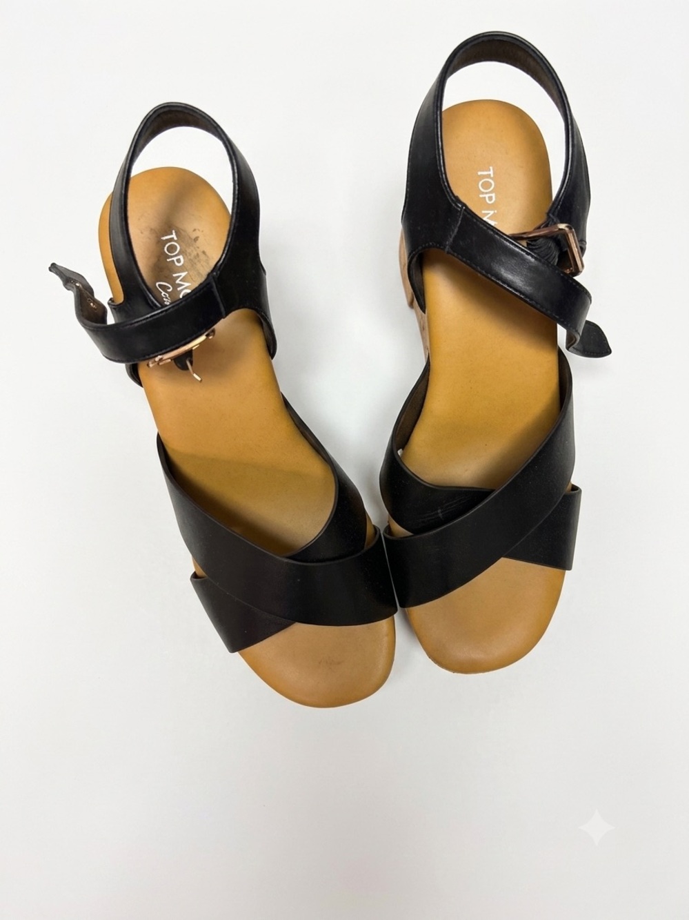 TOP Moda Black Cross-Strap Ankle Buckle Sandals